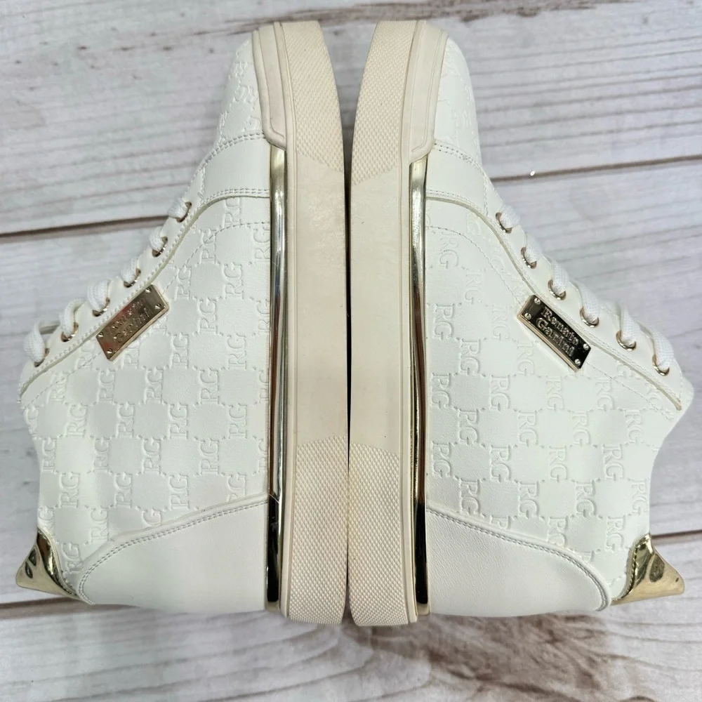 Renato Garini Step Up Your Game White & Gold High Top Wedge Sneakers NEW
